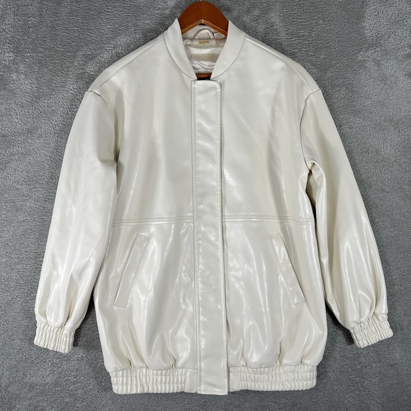 Maeve by Anthropologie Jacket Womens XXS Cream Faux Leather Bomber Zip Vegan - Picture 1 of 11